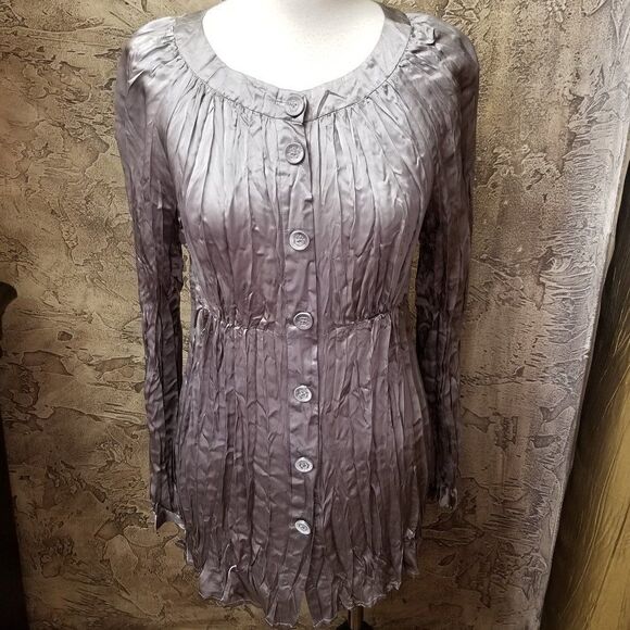Due Per Due long sleeve silk tunic button down Sz8 - Picture 1 of 4